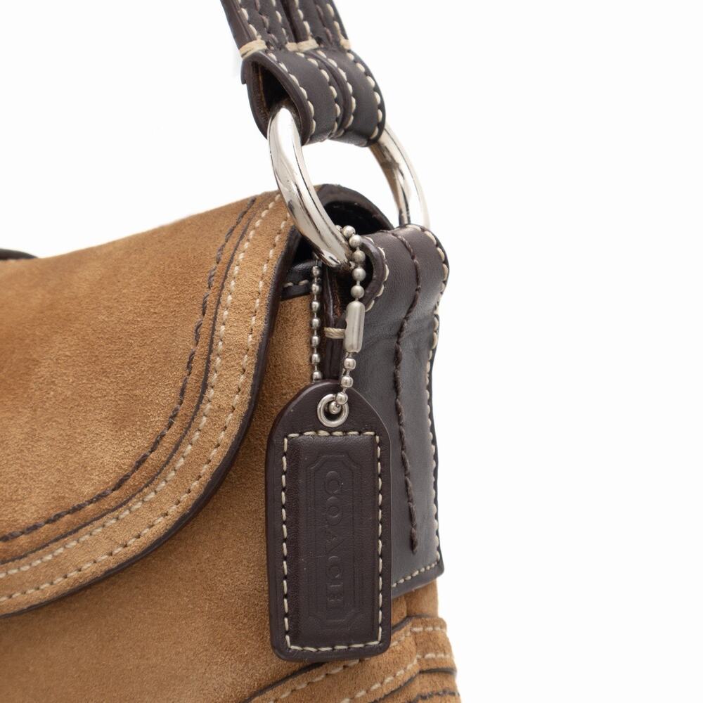 COACH VTG Soho Small Buckle Shoulder Bag Tan Suede Brown Leather Y2K F10917 - Picture 9 of 15